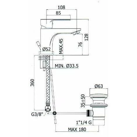 Mélangeur De Lavabo Avec Bouchon De Vidange 1 "1/4 G Paffoni BLU075CR | Chromé - Vidage Automatique 1"1/4 - Chromé 4 Mélangeur De Lavabo Avec Bouchon De Vidange 1 "1/4 G Paffoni BLU075CR | Chromé - Vidage Automatique 1"1/4 - Chromé – Image 2