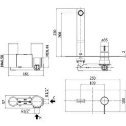 Mitigeur De Lavabo à Encastrer Paffoni Rock Avec Plaque En Acier Inoxydable 250x100 Mm -PAFFONI Soldes 18063342 2