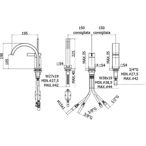 Mitigeur Bain Sur Gorge Paffoni Rock Avec Inverseur Et Bec Cascade 3 Trous 4 Mitigeur Bain Sur Gorge Paffoni Rock Avec Inverseur Et Bec Cascade 3 Trous – Image 2