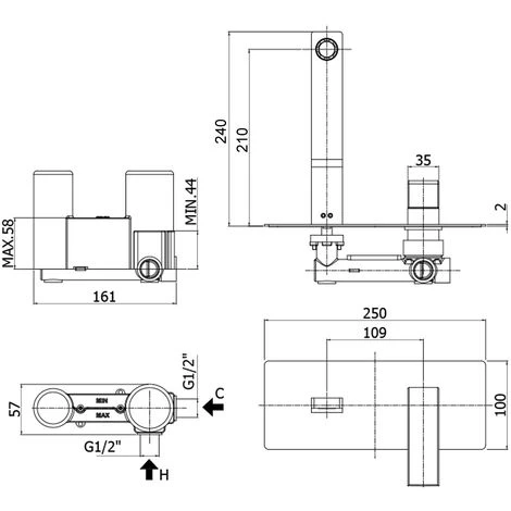 Paffoni Elle Mitigeur Lavabo à Encastrer Avec Bec Et Mousseur M24x1- L. 240 Millimètres 4 Paffoni Elle Mitigeur Lavabo à Encastrer Avec Bec Et Mousseur M24x1- L. 240 Millimètres – Image 2