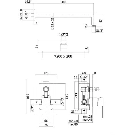 PAFFONI Composition De Douche ELLE Avec Pomme De Douche Carrée, Mitigeur Avec Inverseur Et Set Duplex 4 PAFFONI Composition De Douche ELLE Avec Pomme De Douche Carrée, Mitigeur Avec Inverseur Et Set Duplex – Image 2