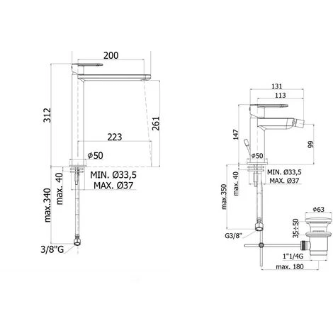 Mitigeur Lavabo Haut Paffoni Candy + Bidet Avec Vidage 4 Mitigeur Lavabo Haut Paffoni Candy + Bidet Avec Vidage – Image 2
