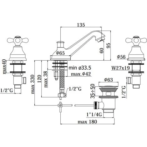 Mélangeur Lavabo 3 Trous Rétro Paffoni Iris-Viola IRV058-VLV058 | Chromé - Iris - Vidage Automatique 1"1/4 4 Mélangeur Lavabo 3 Trous Rétro Paffoni Iris-Viola IRV058-VLV058 | Chromé - Iris - Vidage Automatique 1"1/4 – Image 2
