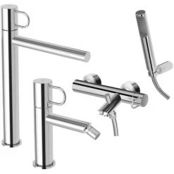 Ensemble De Mitigeurs Hauts Pour Lavabo, Bidet Et Baignoire Avec Douchette Chromée Paffoni Jocker