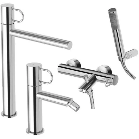 Ensemble De Mitigeurs Hauts Pour Lavabo, Bidet Et Baignoire Avec Douchette Chromée Paffoni Jocker 3 Ensemble De Mitigeurs Hauts Pour Lavabo, Bidet Et Baignoire Avec Douchette Chromée Paffoni Jocker