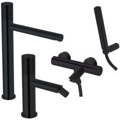 Ensemble De Mitigeurs Lavabo-bidet-baignoire Hauts Avec Douchette Paffoni Jo Nero Opaco