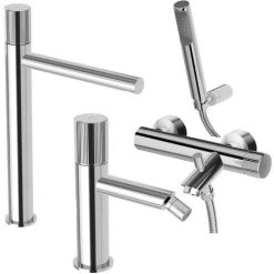 Ensemble De Mitigeurs Lavabo-bidet-baignoire Hauts Avec Douchette Paffoni Jo Chrome