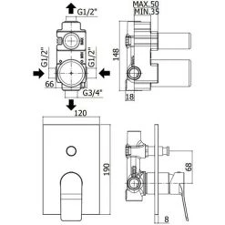 Mitigeur De Douche à Encastrer à Deux Sorties Avec Inverseur Pneumatique Modèle Tilt Paffoni Noir Mat -PAFFONI Soldes 50947177 2