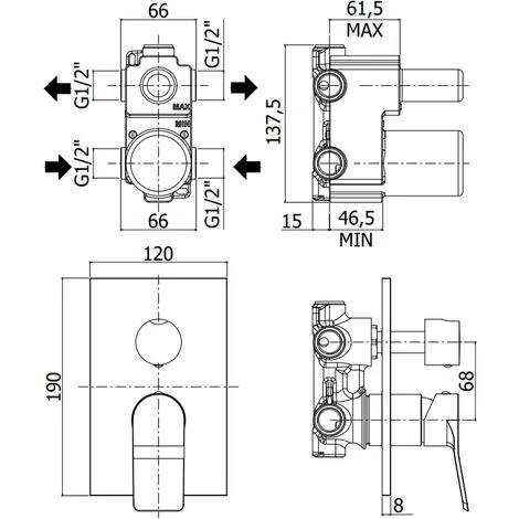 Mitigeur De Douche à Encastrer à Deux Sorties Avec Inverseur Mécanique Modèle Tilt Paffoni Blanc Mat 4 Mitigeur De Douche à Encastrer à Deux Sorties Avec Inverseur Mécanique Modèle Tilt Paffoni Blanc Mat – Image 2