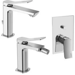 Ensemble De Mitigeurs Lavabo, Bidet Et Douche Avec Inverseur En Laiton Modèle Tilt Paffoni Chrome