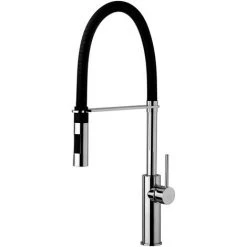 Mitigeur D'évier De Cuisine En Laiton Paffoni Light Exclusive Edition Avec Bec Pivotant Et Douchette Extractible Finition Chromée